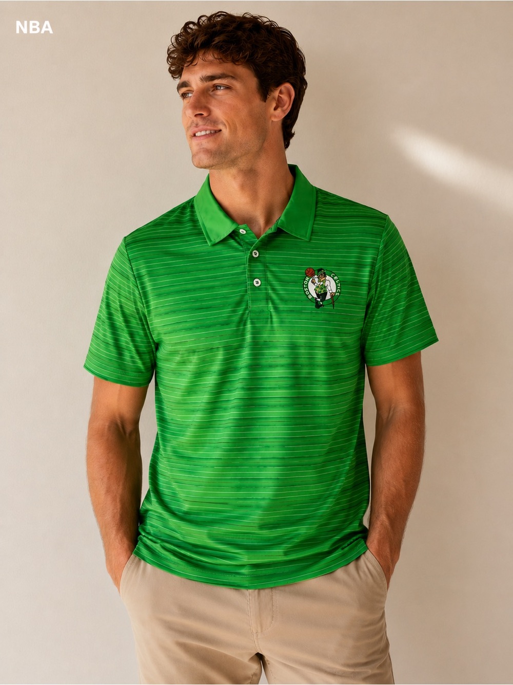 NBA Boston‎ Celtics Green Striped Polo Shirt Men’s Small Athletic Golf Shirt
